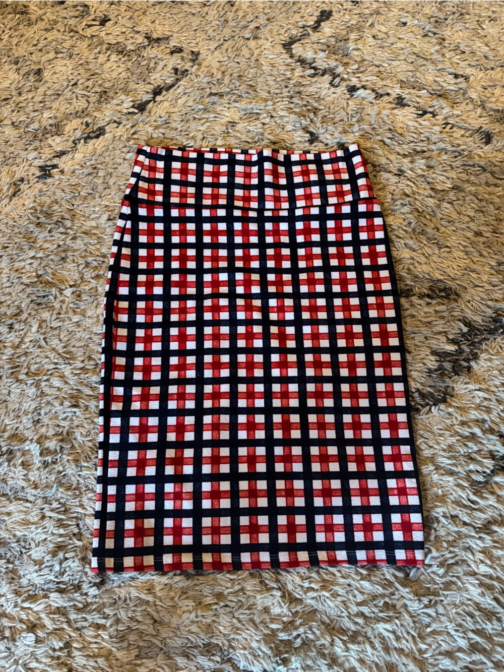 Lularoe Cassie Pencil Skirt Americana Red White and Blue Gingham Plaid
